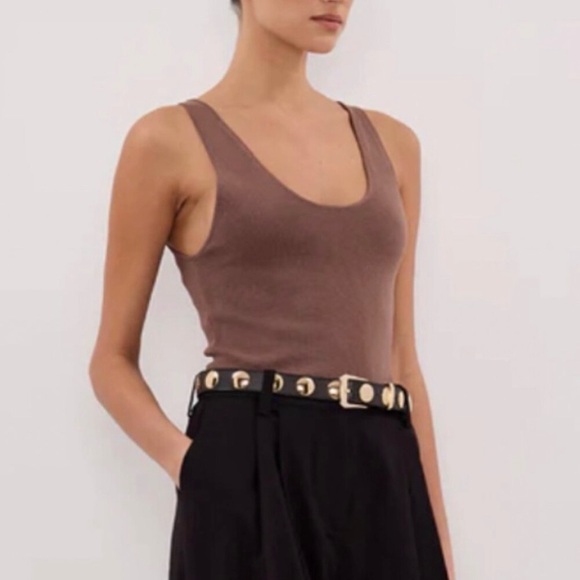 DISSH Ribbed Scoop Tank Top in Mocha Brown - Picture 3 of 6